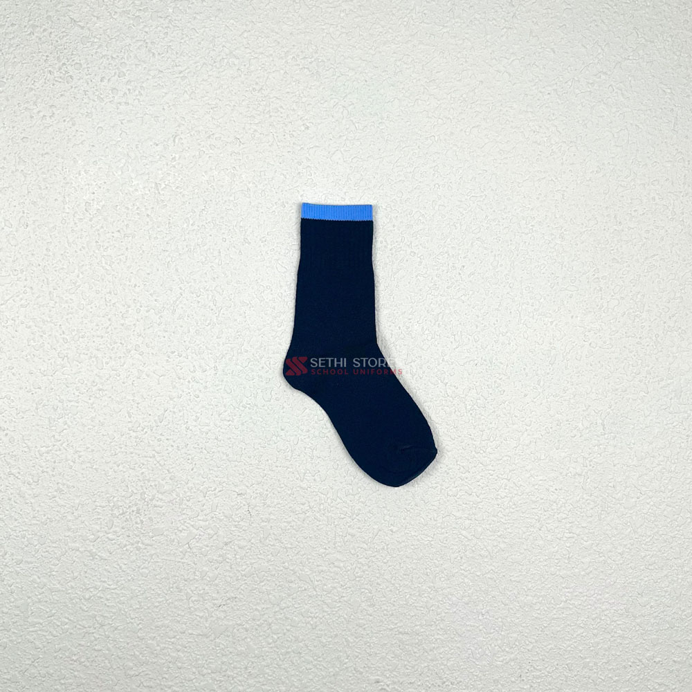 The Srijan School School Socks for KG with Blue stripes.