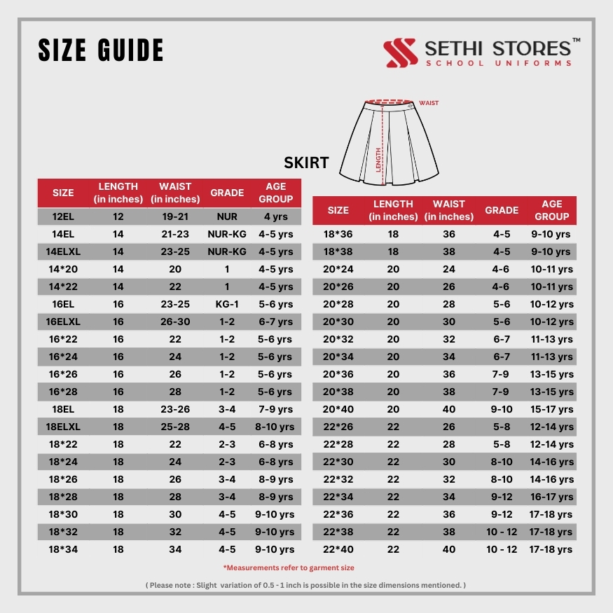 Skirt size guide