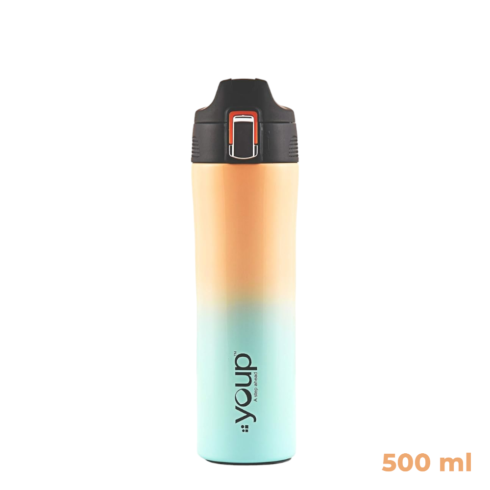 Youp Lexus 500 ML Thermosteel Insulated Sipper Water Bottle, BPA-Free, Double Wall Stainless Steel - PEach and sky blue water bottle