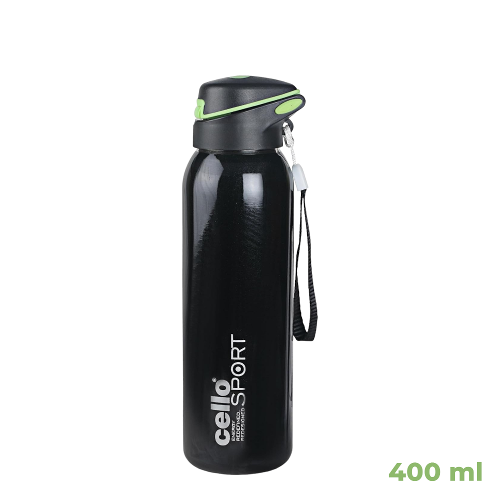 Gym Star Flask by Cello - 650ml Vacusteel Water Bottle | Double-Walled Insulated | Stainless Steel Flask for Hot & Cold Drinks | Leak-Proof & Durable - BLACK BOTTLE