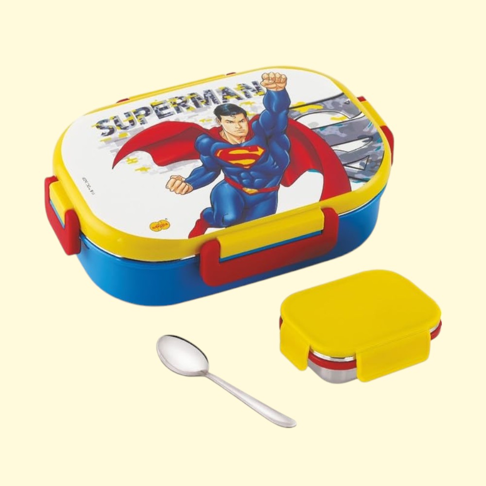 DC Superman Lunchbox I Nakoda Sonet Big Stainless Steel Insulated Lunch Box | 650ML | BPA-Free, Leak-Resistant