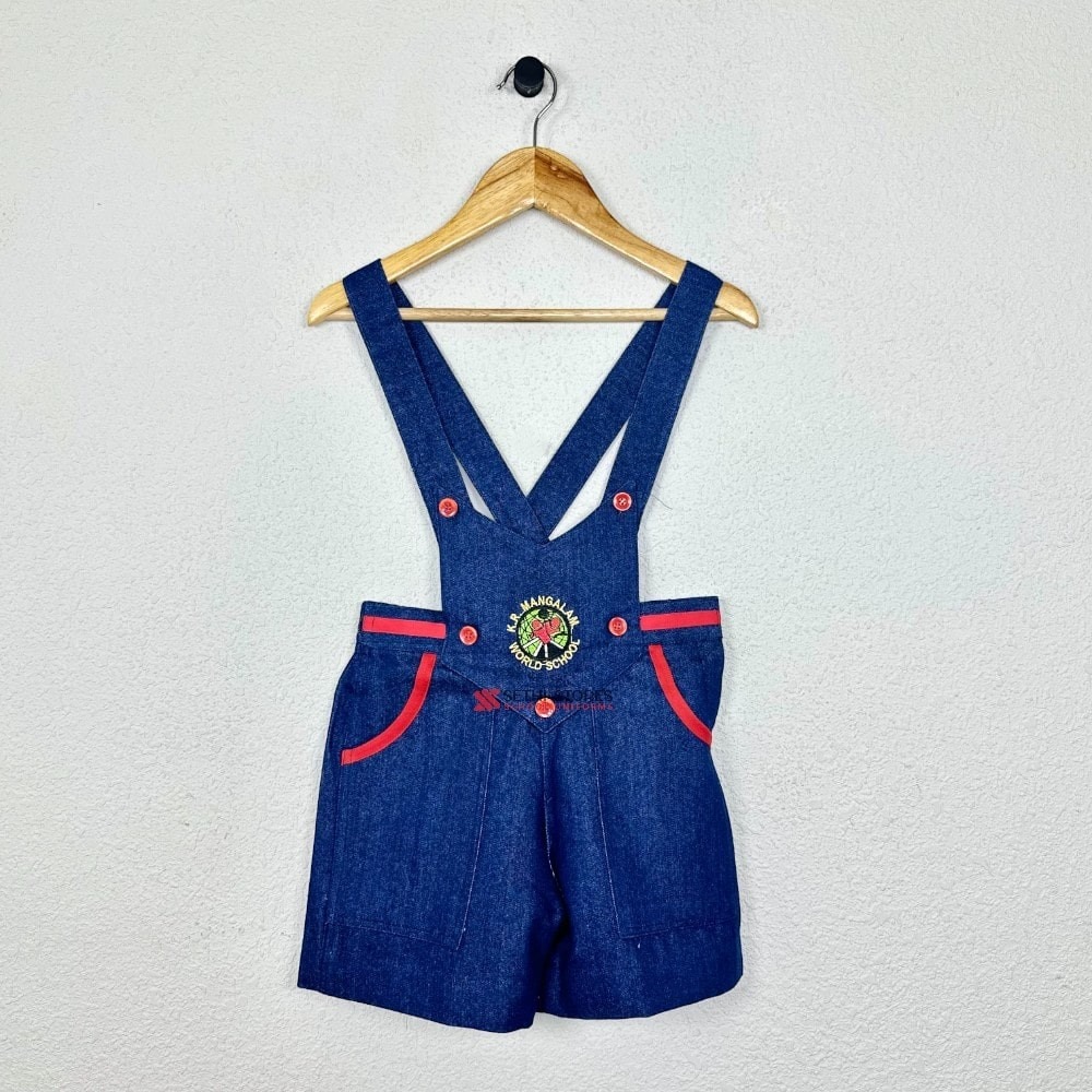 K.R Mangalam Dungaree Shorts with Elastic for grade Nursery to 1 summer uniform.