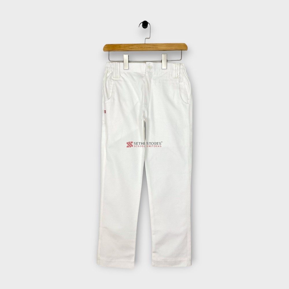 G.D Goenka White Full Pant/Trouser with for grade 6-12 summer school uniform.