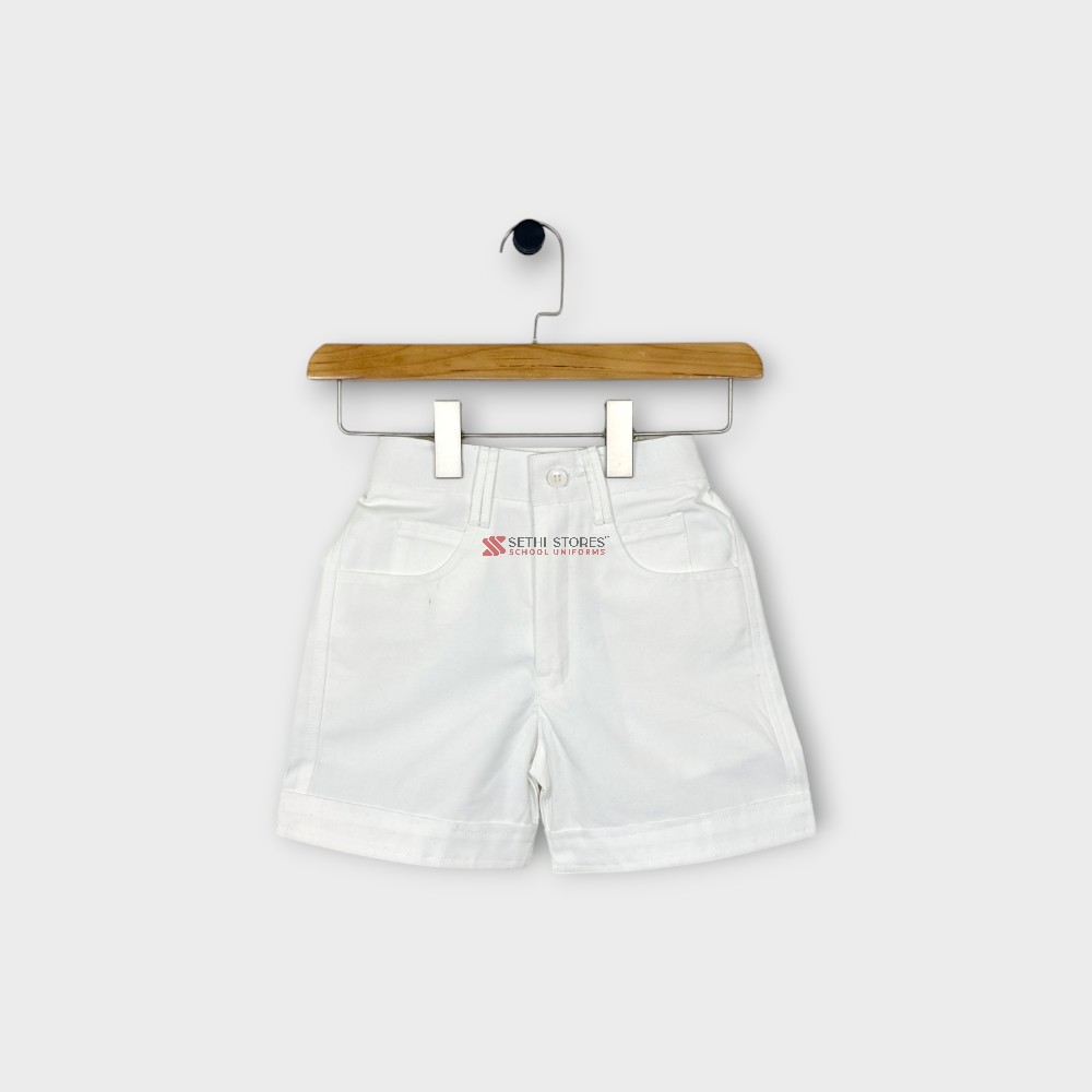 G.D Goenka School White Shorts for grade Nursery to 2 Summer School uniform.