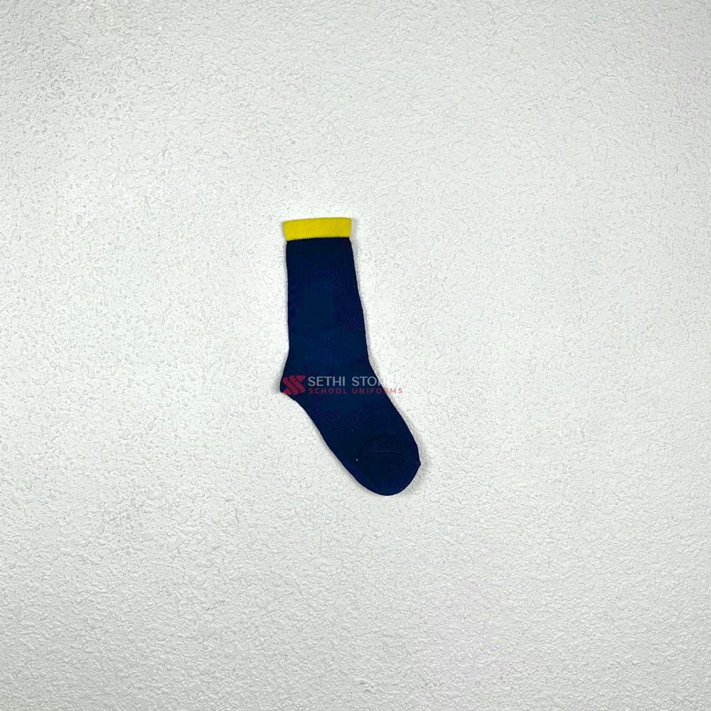 The Srijan School School Socks for Nursery with yellow stripes.