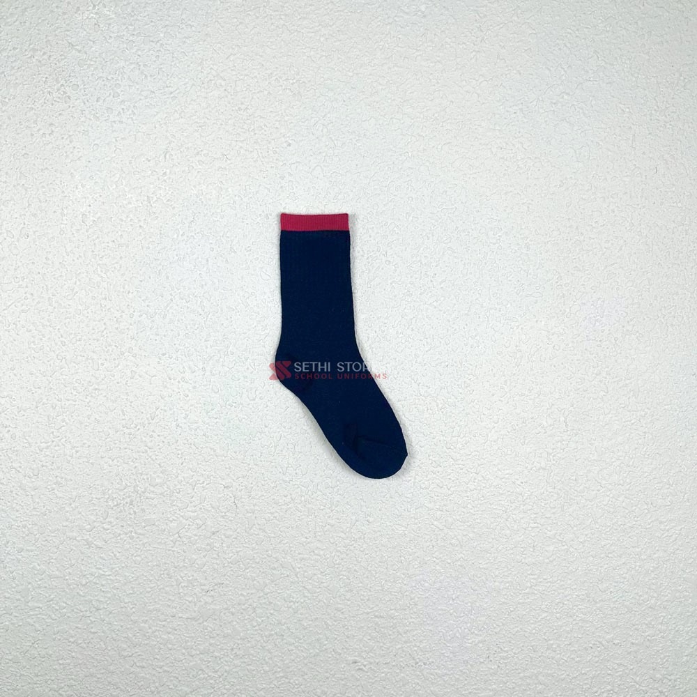 The Srijan School School Socks for Nursery with red stripes.