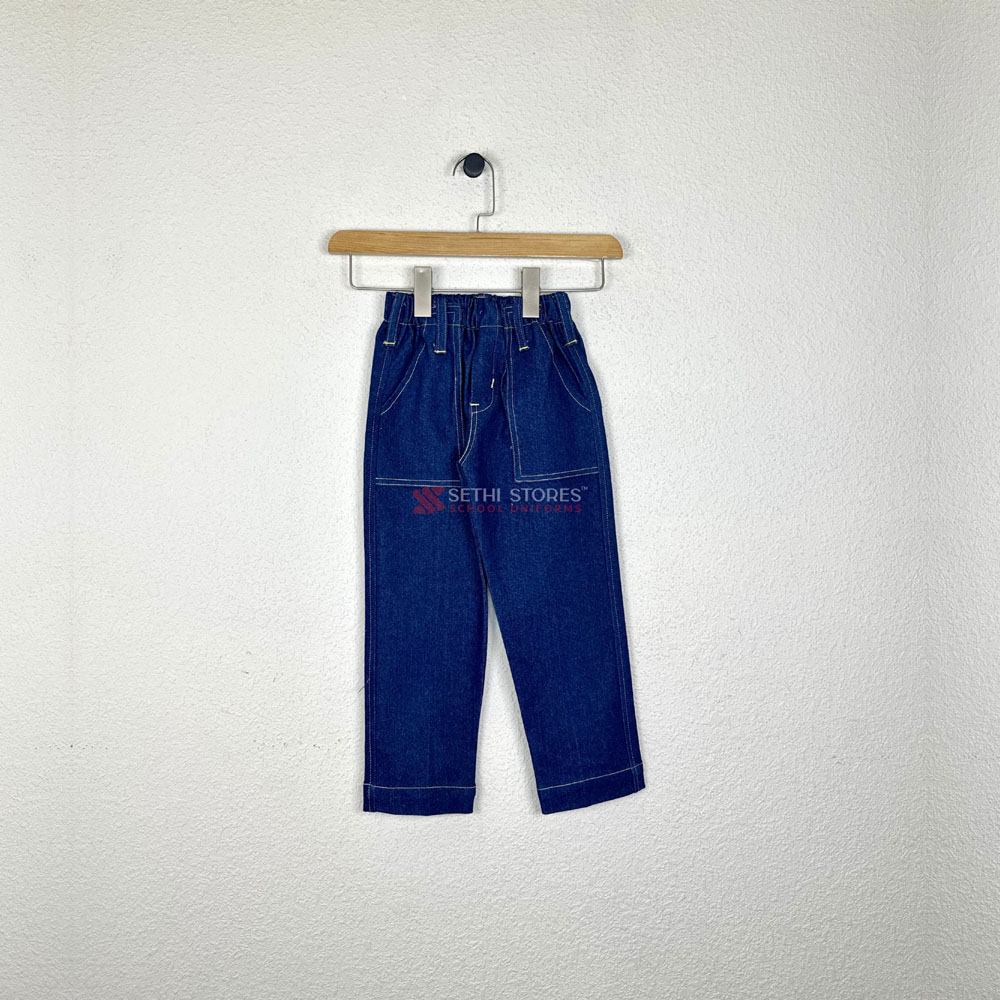 The Srijan School School Denim Lower for Nursery Winter Uniform.