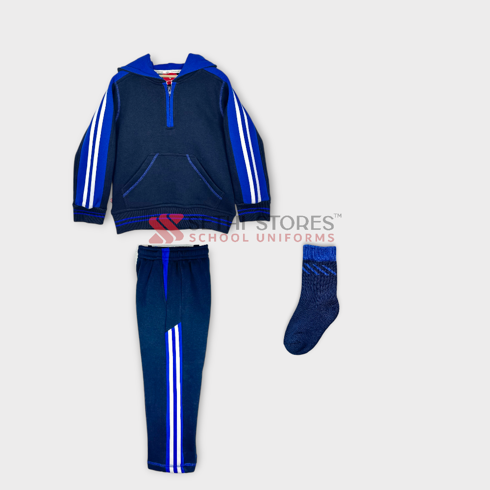The Srijan School KG Tracksuit Set, Navy blue with Blue