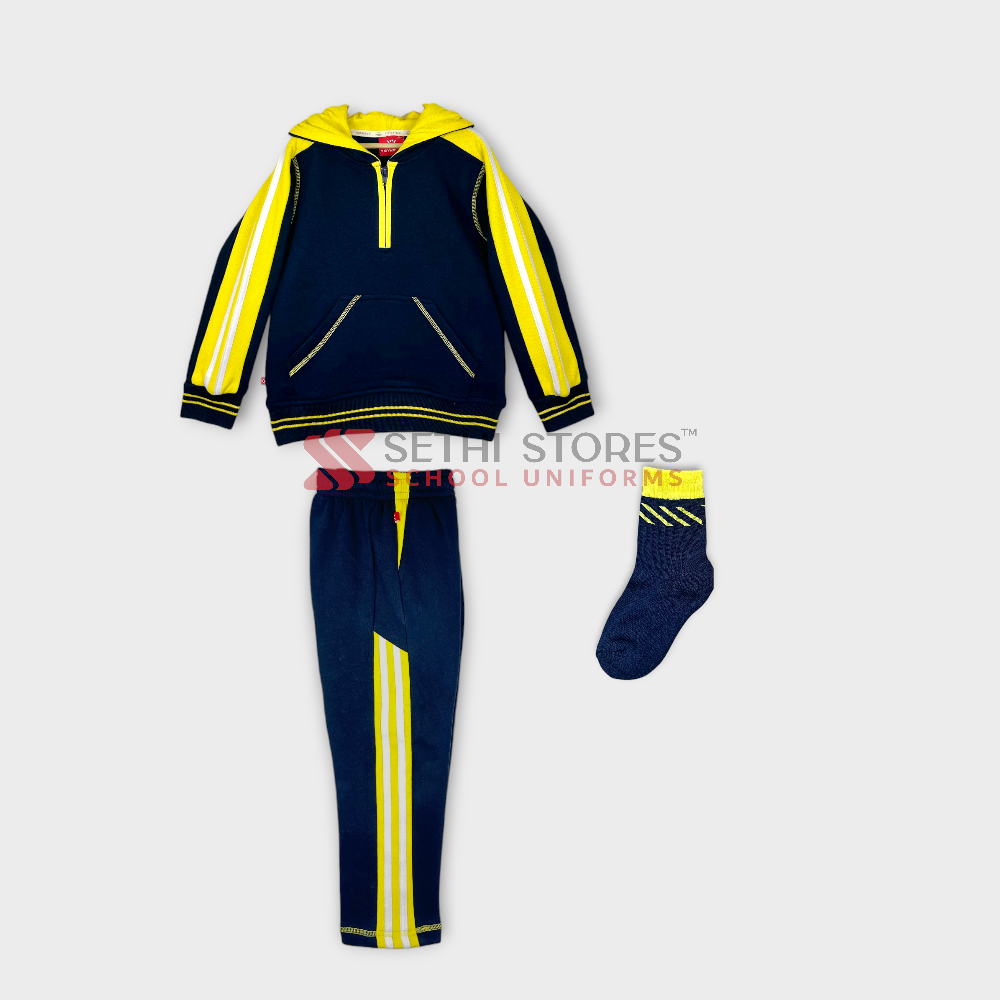 The Srijan School Nursery Tracksuit Set, Navy blue with Yellow