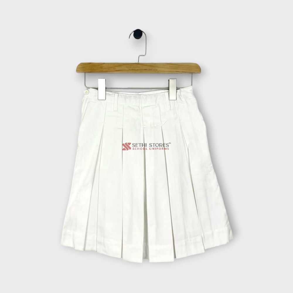 G.D Goenka School White Skirt for grade 3 to 5 and 6 to 12 summer school uniform.