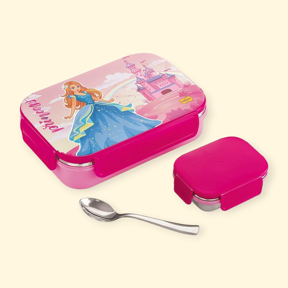 Princess Lunchbox for School Kids Stainless Steel Insulated Lunch Box | 900ml | Includes 150ml Inner Container & Spoon | BPA-Free, Leak-Resistant