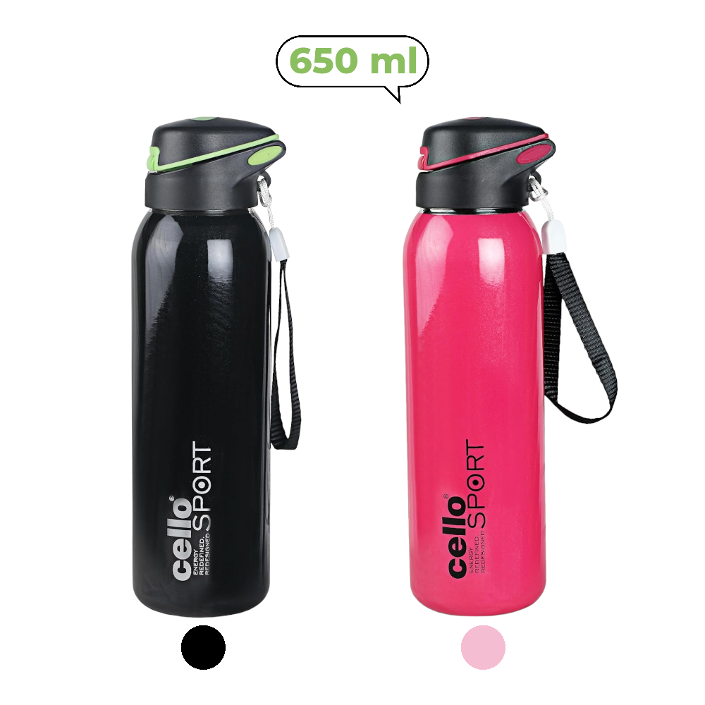 Gym Star Flask by Cello - 650ml Vacusteel Water Bottle | Double-Walled Insulated | Stainless Steel Flask for Hot & Cold Drinks | Leak-Proof & Durable