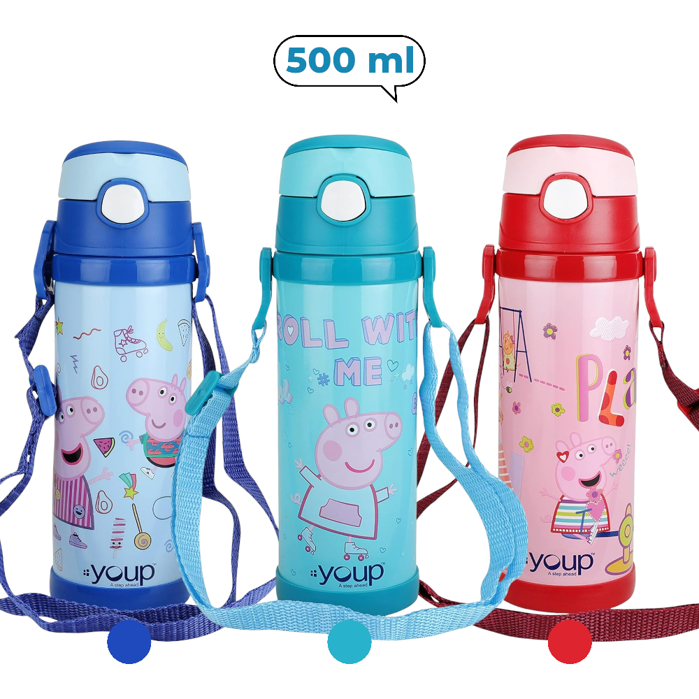 Youp Stainless Steel Blue Color Peppa Pig Kids Insulated Double Wall Sipper Bottle Lucas - 500 ml