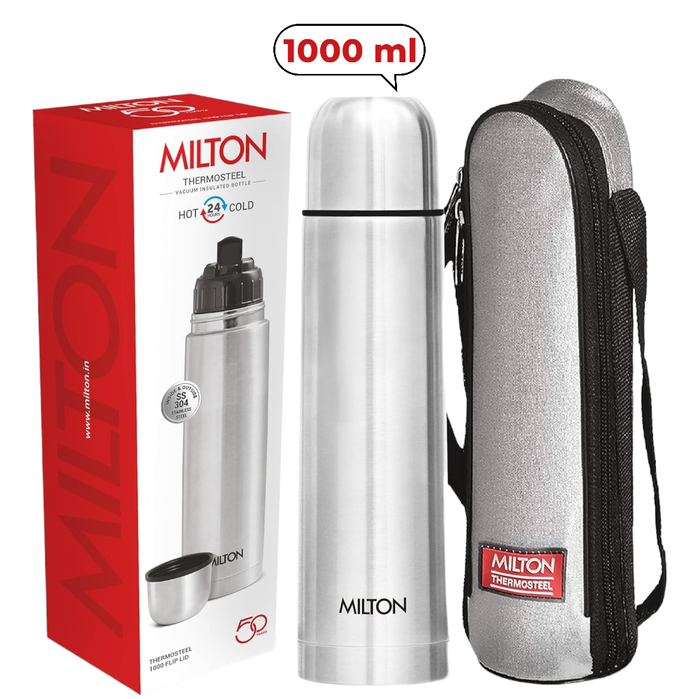 Milton Thermosteel Flip Lid Flask, 1000 milliliters, Silver